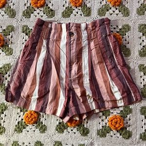 Terracotta, brown and white vertical striped high waisted Madewell shorts